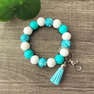 Turquoise and White Beaded Keychain Wristlet